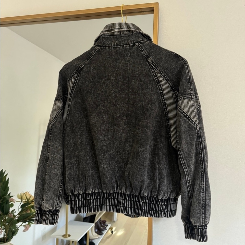 Forever 21 Striped Grey Denim Bomber Jacket - Picture 2 of 4